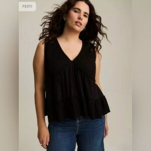 TORRID NWT Festi Black Babydoll Tank Top | Tiered V-Neck Festival Boho Top